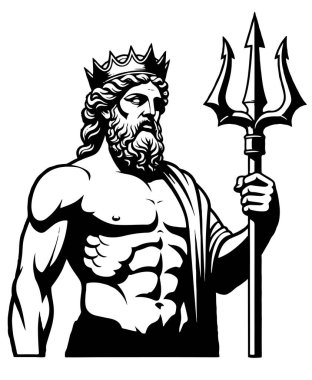 Neptün 'ün üç çatallı mızrağının detaylı siyah beyaz çizimi