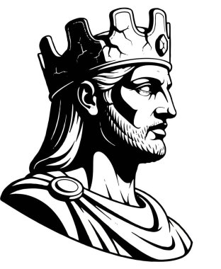 Kraliyet giysisi ve tacı olan bir kralın ayrıntılı çizimi.