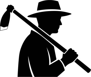 Omzunda balta olan bir adamın silueti.