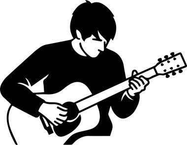 Silüette akustik gitar çalan bir adam tasviri