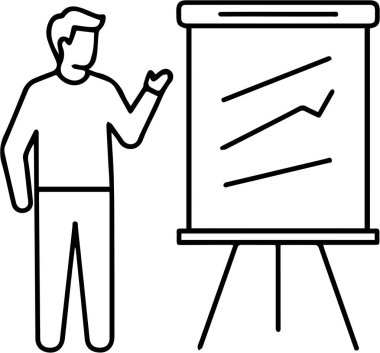 Grafik gösteren sunum panosunun yanında duran adamın resmi