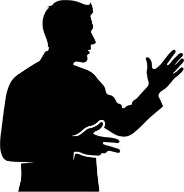 Elleri dışa dönük hareketler yapan dinamik bir adamın silueti.