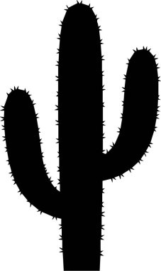 Beyaz arka planda dikenleri olan siyah bir saguaro kaktüsü silueti.