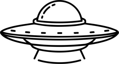 Üzerinde kubbe ve üç bacak olan bir uçan dairenin minimalist çizimi.