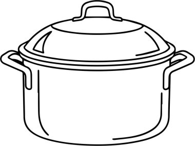 Sapı ve kapağı olan bir tencerenin basit bir çizimi
