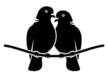 Bir dalda birbirine bakan iki kuşun silueti.