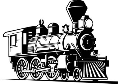 Eski buhar treninin detaylı siyah beyaz çizimi