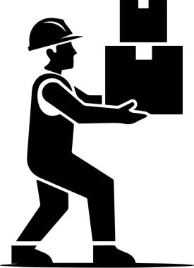 Üniformalı işçi silueti kutuları kaldırıyor.