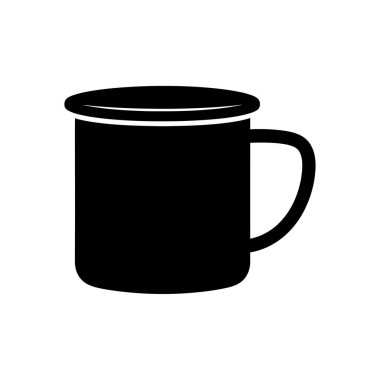 Mineli bir kamp kupasının basit siyah silueti. Açık hava ve içecekle ilgili tasarımlar için mükemmel..