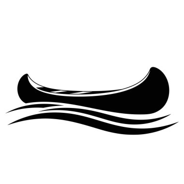 Su dalgaları üzerinde zarifçe süzülen parlak siyah bir kano silueti, logolar ve açık hava temaları için mükemmel..