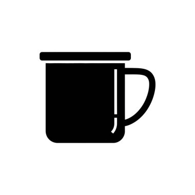 Minimalist bir siyah siluet. Minik bir kamp kupası. Kapı kolu, açık hava ve içecekle ilgili tasarımlar için mükemmel..