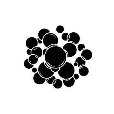 Çeşitli boyutlardaki siyah dairelerin basit, grafik bir çizimi çarpıcı bir görsel karşıtlık yaratır..