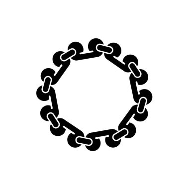 Basit bir siyah-beyaz simgesi mükemmel bir daire şeklinde oluşturulmuş bir zinciri tasvir ediyor, bağlantıyı ve gücü simgeliyor..