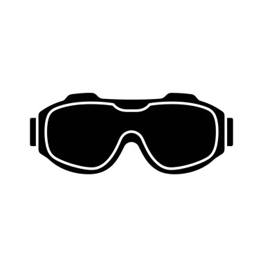 Güvenlik gözlükleri ve güvenlik ekipmanlarını temsil eden siyah beyaz bir simge..