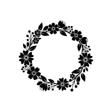 Güzel ve basit çiçek desenli bir çelenk. Davetiyeler, logolar veya dekoratif unsurlar için mükemmel. Zarif çiçekler ve yapraklar..
