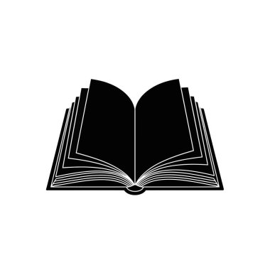 Açık bir kitabın minimalist siyah silueti, eğitici veya edebi temalar için mükemmel..