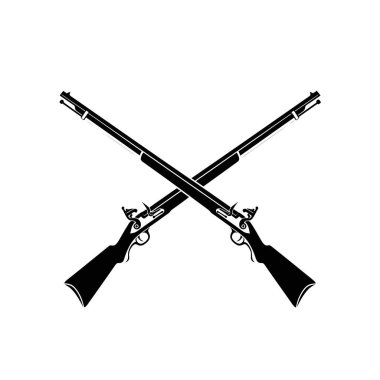 Çarpıcı bir siyah beyaz siluet, çaprazlanmış iki antika tüfek, tarihi ve savunmayı simgeliyor..