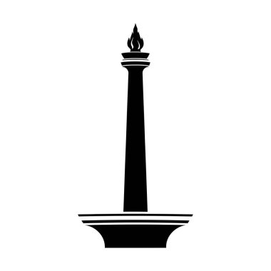 Endonezya 'nın Jakarta kentinin simgesel simgesi olan Monas Ulusal Anıtı' nın çarpıcı siyah silueti, temiz beyaz bir arka plana karşı.