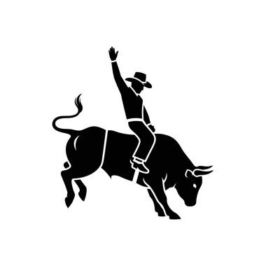 Dinamik siyah bir kovboy silueti, bir rodeo etkinliğinin heyecanını yakalıyor..