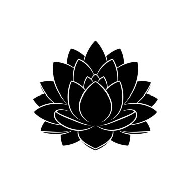 Detaylı taç yapraklı bir nilüfer çiçeğinin siyah-beyaz çizimi