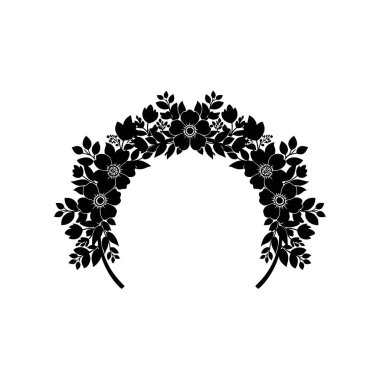 Çiçekli bir kemerin güzel siyah silueti, düğün davetiyeleri, dekoratif unsurlar ya da zarif tasarım projeleri için mükemmel..