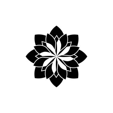 Bir nilüfer çiçeğinin minimalist ve zarif siyah ve beyaz çizimi, simetrik taç yaprakları ve temiz, grafik tarzı var..