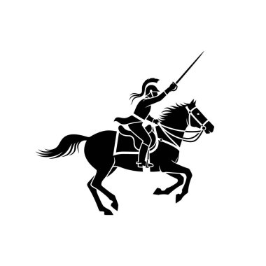Savaşçı silueti at sırtında, havada bir kılıç tutuyor, savaşa ya da saldırıya hazır..