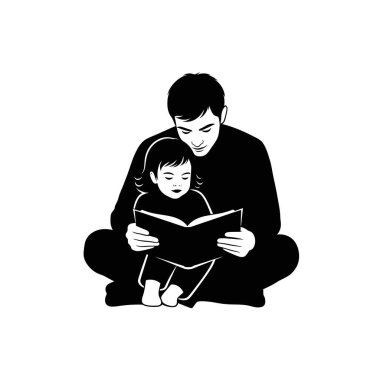 Bir baba ve çocuğu yerde oturuyor, bir kitaba dalmış, sessiz bir öğrenme ve bağlanma anını paylaşıyorlar..