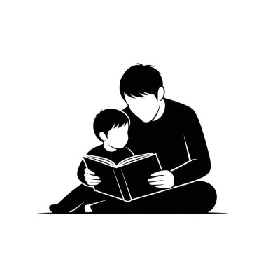 Bir baba ve oğul birlikte oturuyorlar, kitap okumaya dalmışlar, öğrenme ve bağlanma anlarını paylaşıyorlar..