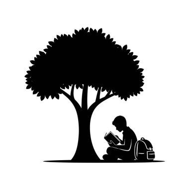 Büyük bir ağacın altında, yanında bir sırt çantası bulunan, bir kitaba takılmış yalnız bir şahsiyet..
