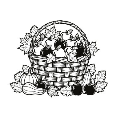 Elma ve kiraz dolu bir sepet.