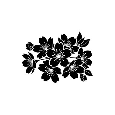 Kiraz çiçeklerinin bir dalının minimalist siyah beyaz çizimi narin taç yapraklarını ve çiçeklerin karmaşık detaylarını gözler önüne seriyor..