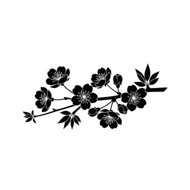 Kiraz çiçeğinin narin çiçekli ve yapraklı minimalist siyah silueti zarif tasarımlar için mükemmeldir..