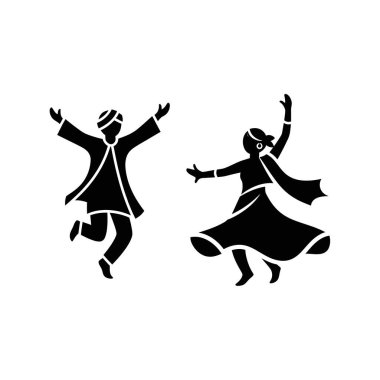 Geleneksel Hint halk dansını yapan bir kadın ve erkeğin silueti, kültür ve neşeyi kutluyor.