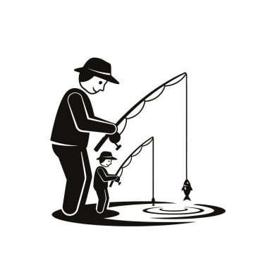 Bir baba ve oğulun açık havada birlikte balık avladıkları görüntüsü.