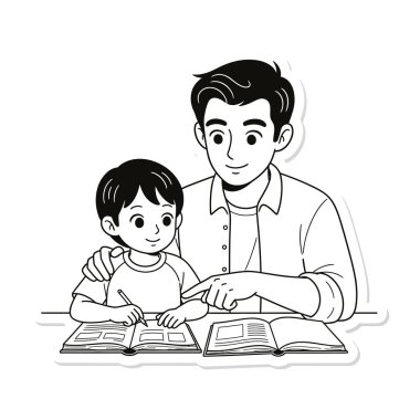 Erkek ve çocuk birlikte okuyorlar.