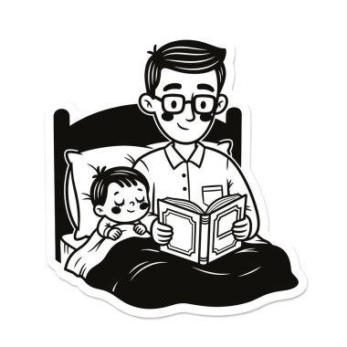 Babamın yatakta çocuğa kitap okuduğu bir resim.