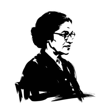 Yurttaşlık Hakları Hareketi 'nin önde gelen isimlerinden Rosa Parks' ın siyah beyaz portresi..