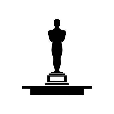 Oskar ödüllü bir heykelin siyah silueti beyaz bir arkaplanda izole bir şekilde duruyor..