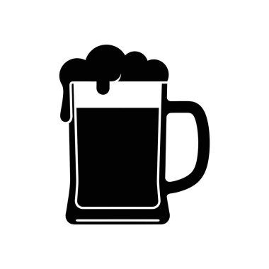 Bir bira bardağının basit siyah silueti, beyaz bir arka planda, cömert bir köpük kafasının etrafa saçılması..