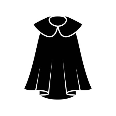 Pelerinin sihri, süper kahramanları ya da resmi kıyafetlerle ilişkilendirilmiş belirgin bir tasması olan basit bir siyah siluet simgesi..