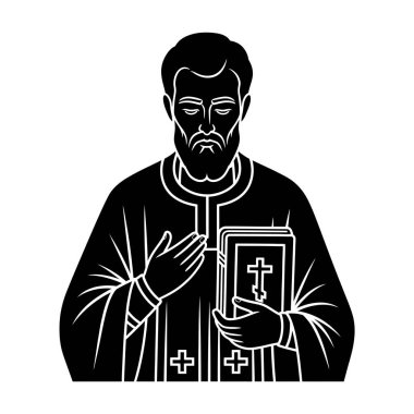 İncil 'i tutan bir Ortodoks rahibinin siyah ve beyaz simgesi. İnancı ve dini bağlılığı simgeliyor..