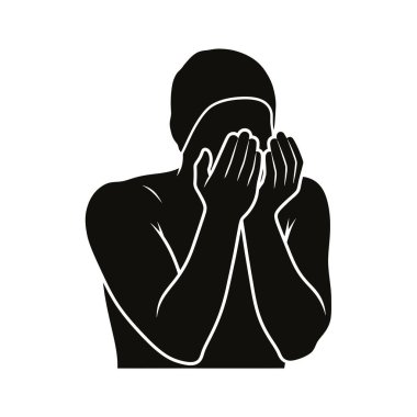Siyah bir siluet. Başını eğmiş, ellerini yüzünü kapatmış, üzüntü ve umutsuzluğu tasvir eden biri..