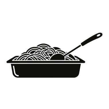 Dikdörtgen bir tabakta servis edilen siyah beyaz bir spagetti resmi, servis edilmeye hazır..