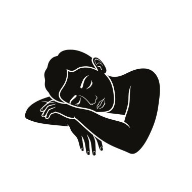 Basit, zarif bir siyah-beyaz tasviri. Başı kollarında dinlenen, huzur veren bir insan..