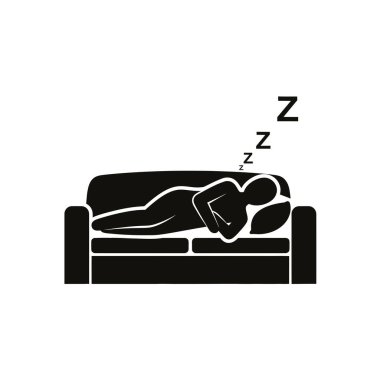 Rahat bir kanepede mışıl mışıl uyuyan birinin siyah beyaz bir simgesi..