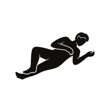 Bir kişinin siyah silueti, rahat, yaslanmış bir pozisyonda, tek kolu bükülmüş bir şekilde yan yatar..