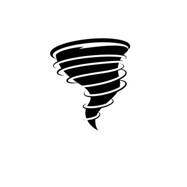 Hareketi ve doğal fenomeni temsil eden stilize edilmiş bir hortum veya girdabı tasvir eden minimalist bir siyah beyaz simge.