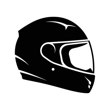 Gösterişli siyah bir motosiklet kaskı, sürücüler için gerekli güvenlik teçhizatı, siluet olarak tasvir edilmiş..