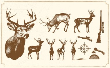 Klasik avlanma ögeleri ve etiketleri seti